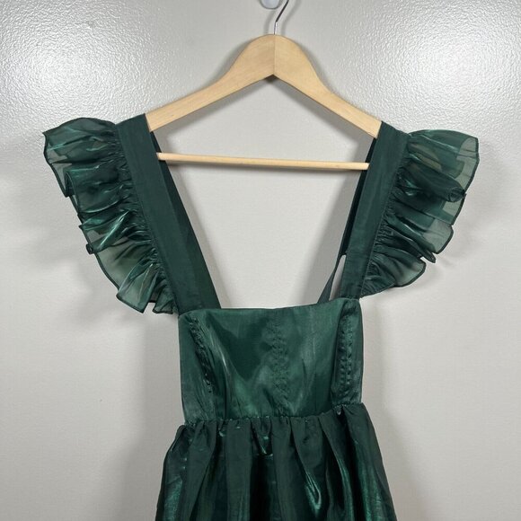 Altard State Babydoll Mini Dress Size XL Green Flutter Sleeve Tie Back Party - Picture 4 of 12